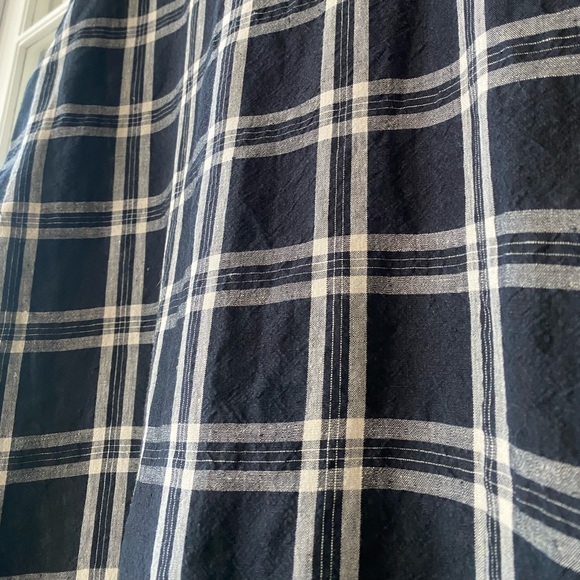 ITALIAN Linen Shirt Dress by a.b Italy with POCKETS Oversized V-neck Plaid - Picture 5 of 6